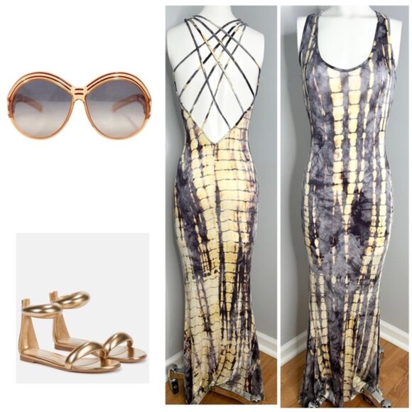 CHERIE LOS ANGELES TIE DIE OPEN CUT OUT BACK MAXI DRESS SIZE SMALL - Picture 1 of 5